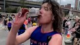 Runner drinks glass of wine after every mile of London Marathon