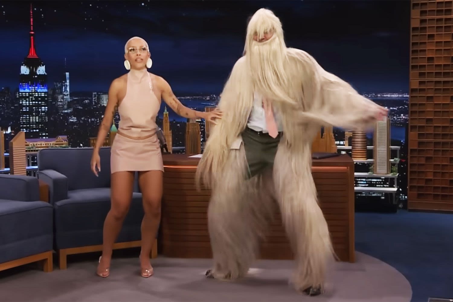 Doja Cat Has Jimmy Fallon Try on Her Dancers' Coachella Hair Suits on 'Tonight Show' — Watch!