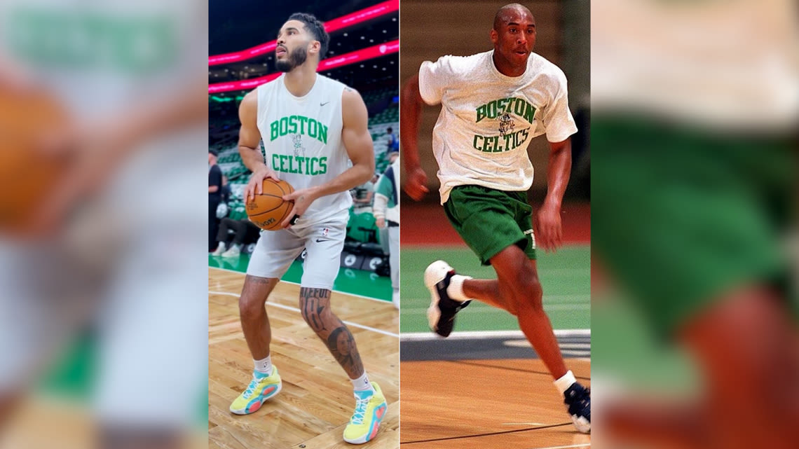 Jayson Tatum wears Kobe Bryant's Celtic workout shirt before Game 1 of 2024 NBA Finals