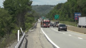 Person flown to hospital after box truck crashes over I-70 hillside in Westmoreland County