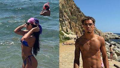 Filho de Ronaldinho Gaúcho curte praia na Espanha com namorada, irmã de atriz