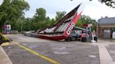 Gas station awning collapses, catches fire in Farmington Hills during storm