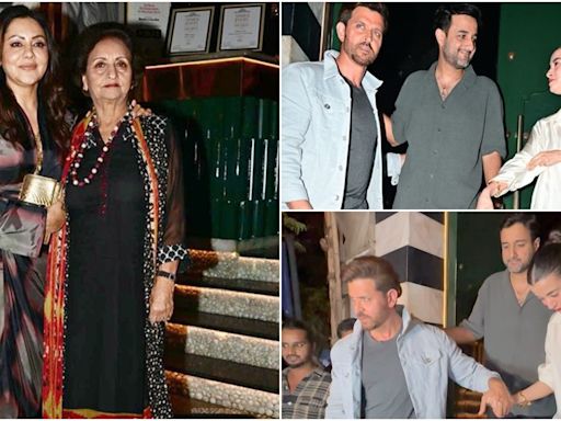 Hrithik Roshan turns ‘protective boyfriend’ for Saba Azad, Gauri Khan arrives with mom Savita Chhibber at Siddharth Anand’s party for wife. Watch videos