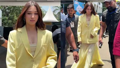 Guess the price of Tamannaah Bhatia's yellow tube dress and blazer combo - Times of India