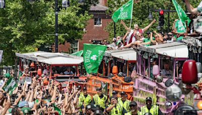Boston Celtics parade has fans packing the streets to see players in duck boats