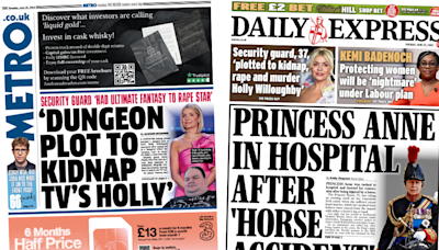 Newspaper review: Princess Anne's injury and Holly Willoughby kidnap plot trial