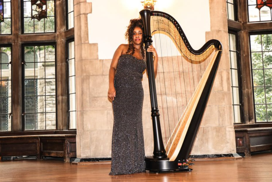 Medgina Maitre overcomes stage fright to excel on the harp