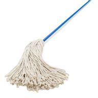 A mop with a string or yarn head that is used for cleaning floors Usually made of cotton or synthetic materials Can be used wet or dry and is effective in cleaning large areas