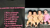 Quadruplet mother creates hilarious T-shirt that answers commonly asked questions she receives