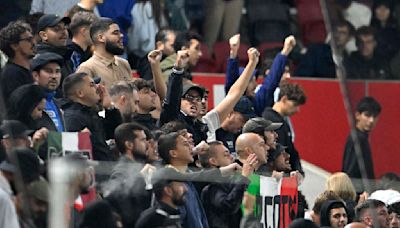 Italy fans turn their backs during Israel anthem before Nations League match in Hungary