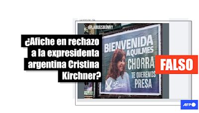 Cartel que dice “Bienvenida a Quilmes chorra” en alusión a Cristina Kirchner es un montaje