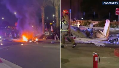 Small plane crash-lands on streets of Hawthorne, bursts into flames; 2 critically injured