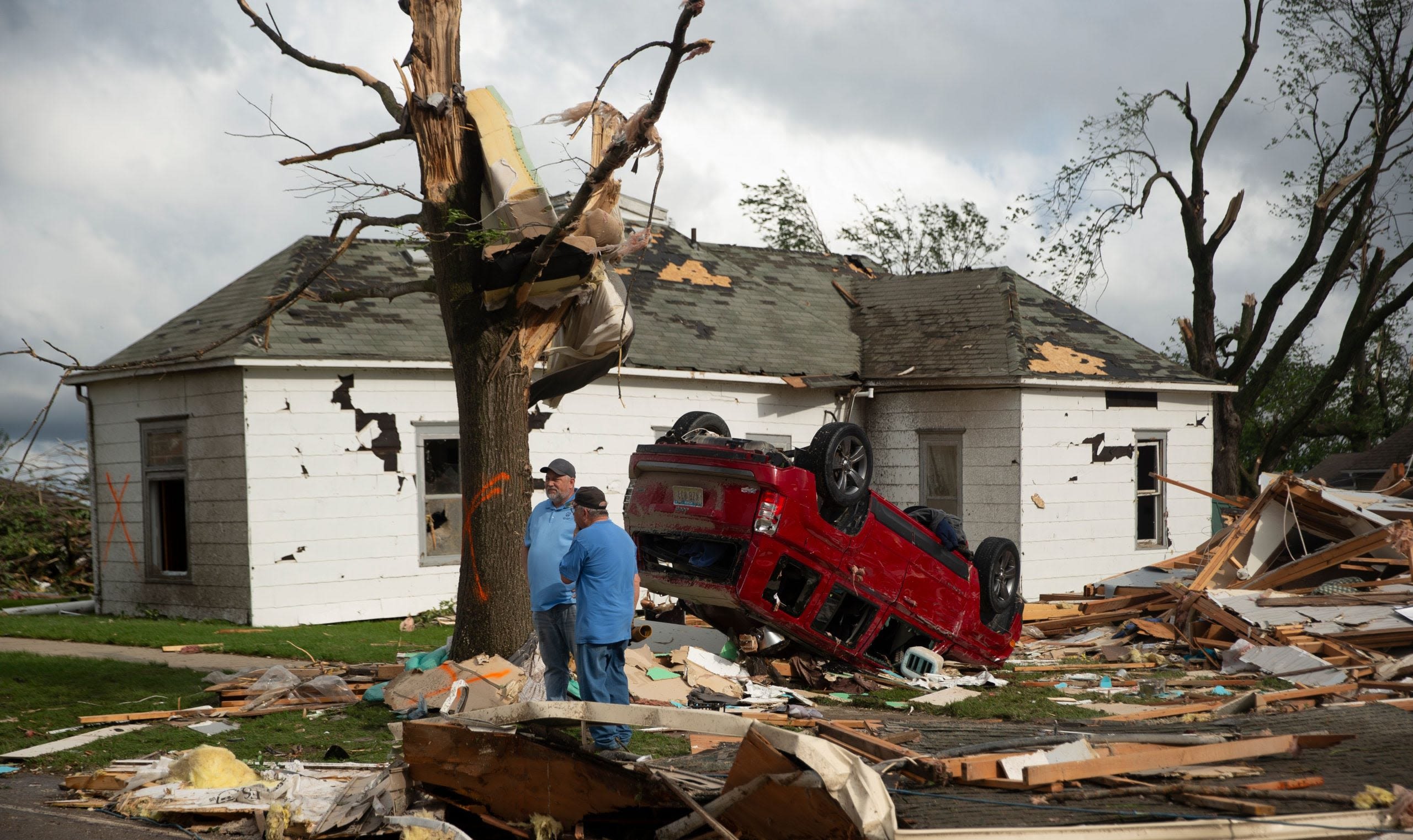 Watch: Wind turbine burns in Iowa after being destroyed by tornado