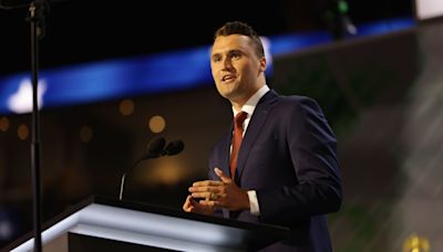 Suburban native, far-right conservative talk show host Charlie Kirk speaks at RNC