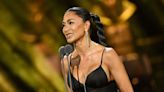 Nicole Scherzinger can barely contain curves in plunging corset dress with slit