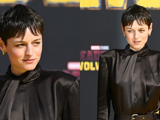 Emma Corrin Favors Bold Shoulders in Satin Saint Laurent Dress for ‘Deadpool & Wolverine’ Fan Event in Berlin