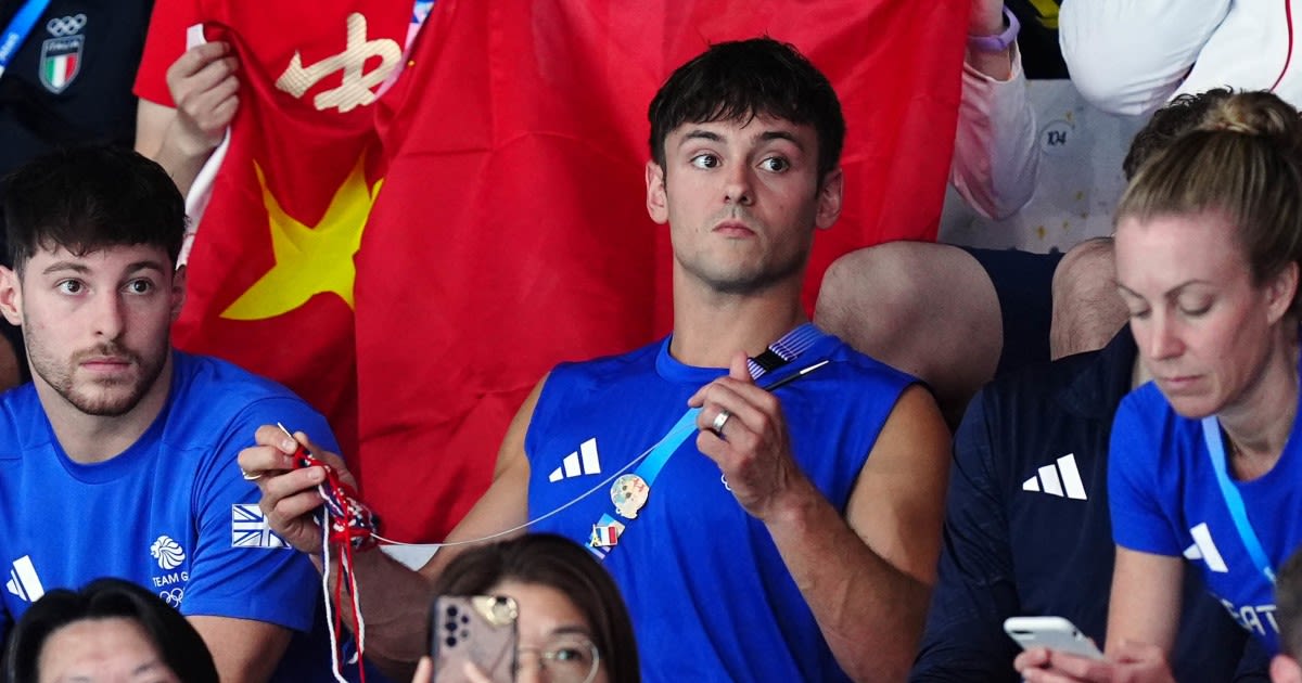 Tom Daley spotted knitting at the Olympics again. He's said it's a 'superpower,' not a hobby