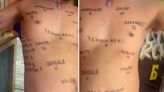 Watch as boozed-up France fan shows off team news and tactics on his BODY