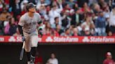 Aaron Judge of the New York Yankees hits a two-run home run in the fourth inning against the Los Angeles Angels at Angel Stadium of Anaheim on Thursday, May 30, 2024, in Anaheim...