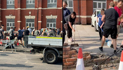Local heroes help repair damaged mosque wall and clean neighbourhood after riots in Southport last night