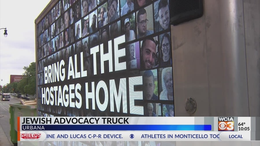 Traveling truck displaying photos of Israeli hostages makes stop at UIUC