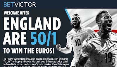 Get 50/1 on England to win the Euros with BetVictor