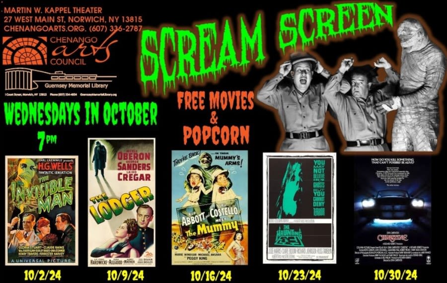 Free Halloween classic movies returning weekly to Chenango Arts Council