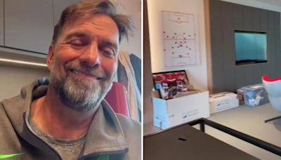 Klopp shows fans inside office with boxes after last Liverpool training session