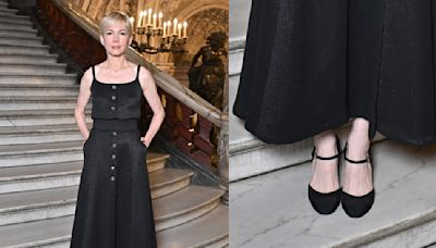 Michelle Williams Channels Effortless French Style in Black Chanel Mary Jane Heels at Paris Fashion Week