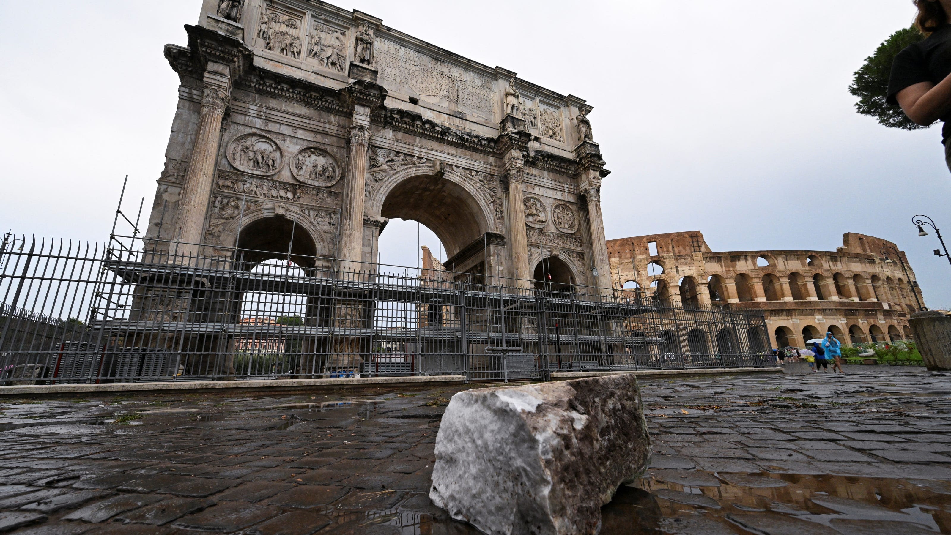 Lightning strikes Rome's ancient Constantine Arch, sending fragments to the ground