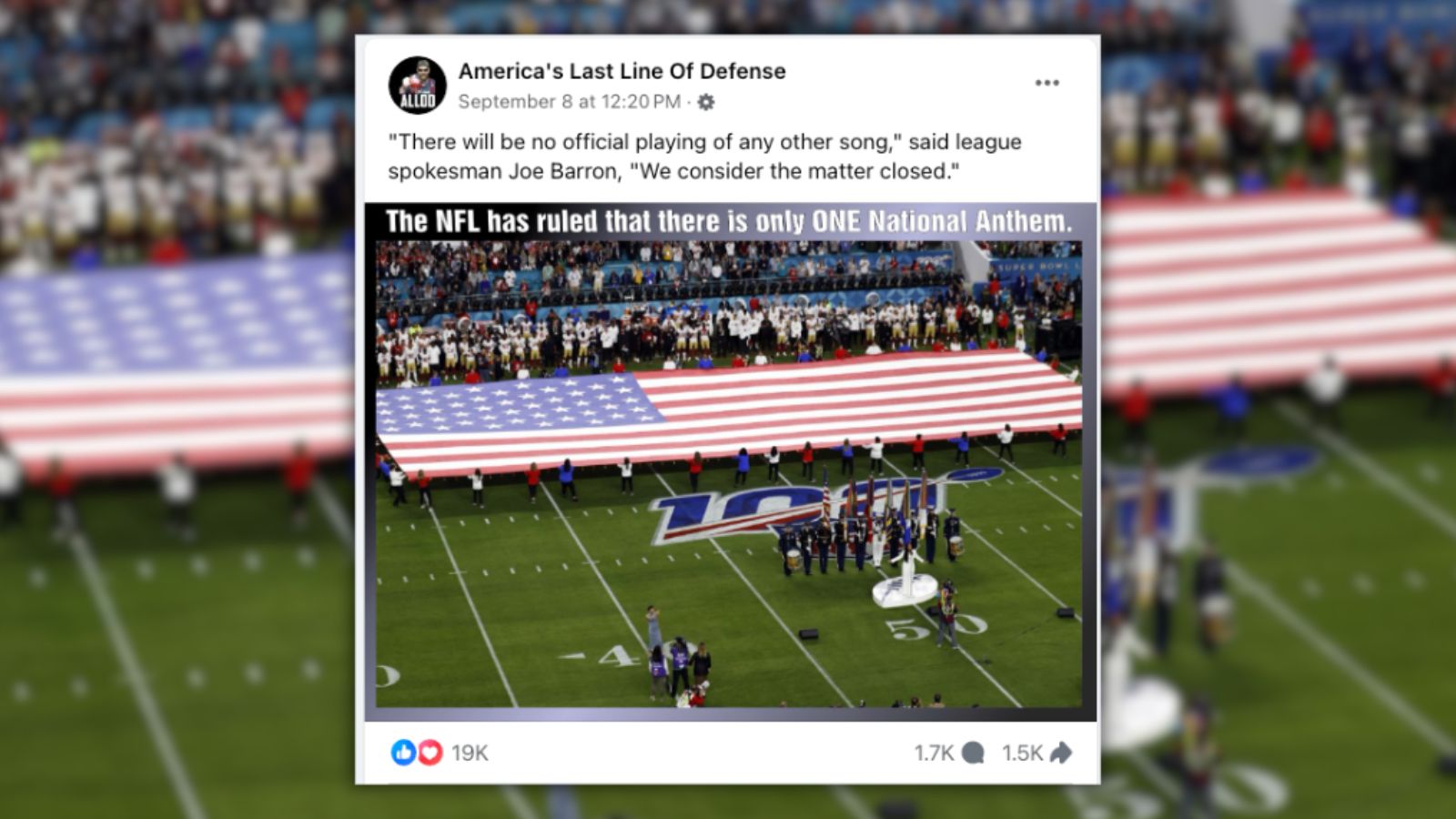 NFL 'Ruled' There's Only 1 National Anthem?