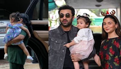 Alia Bhatt-Ranbir Kapoor's little munchkin Raha Kapoor looks adorable in blue frock as she visits nana Mahesh Bhatt’s home; WATCH