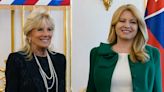 Jill Biden Boosts Leopard Skirt Suit With Pearls & Classic Pumps for Presidential Meeting in Slovakia