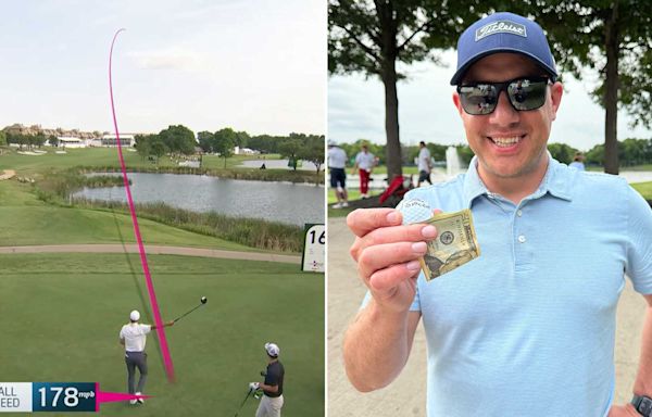 Jordan Spieth's drive goes awry. Then a fan gets a $20, a ball and a welt