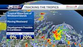 National Hurricane Center tracking disturbance a few hundred miles east-southeast of Windward Islands