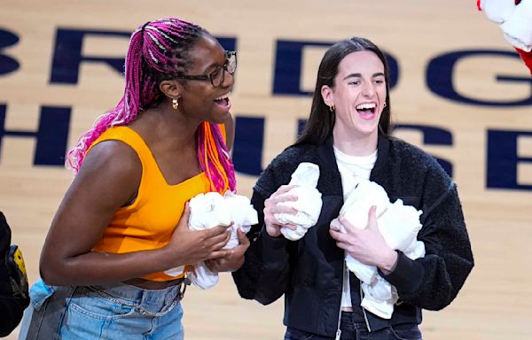 Caitlin Clark revs up Pacers fans with pregame playoff appearance in IndyCar replica