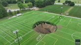 Massive sinkhole collapses soccer field at Illinois park