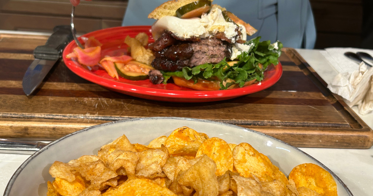 Smoked Bacon Burger with Burrata and Caramelized Peaches | Chef Anthony's Recipe