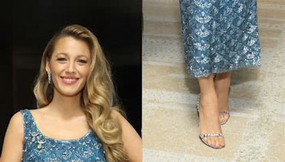 Blake Lively Glistens In Crystal-Embellished Gucci Sandals at Tiffany & Co. x Pharrell Launch Event