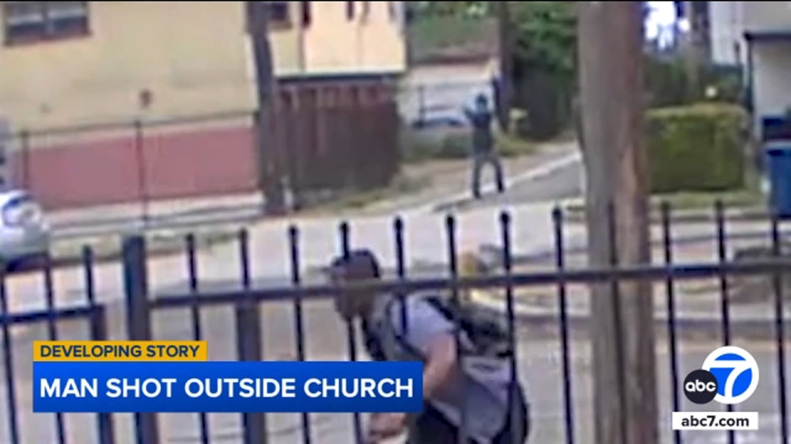 Video shows suspect shoot at man sitting on curb outside church in South Los Angeles