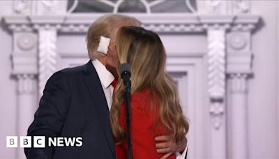 Trump and Melania kiss as balloons drop at Republican convention