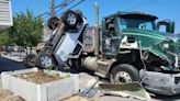 Vehicles damaged, overturned by speeding truck in NJ parking lot