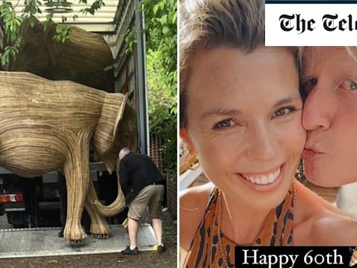 Boris Johnson receives wooden elephants from Carrie for his 60th birthday