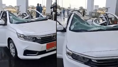 Part of canopy collapses at Jabalpur Airport, crushes car parked underneath
