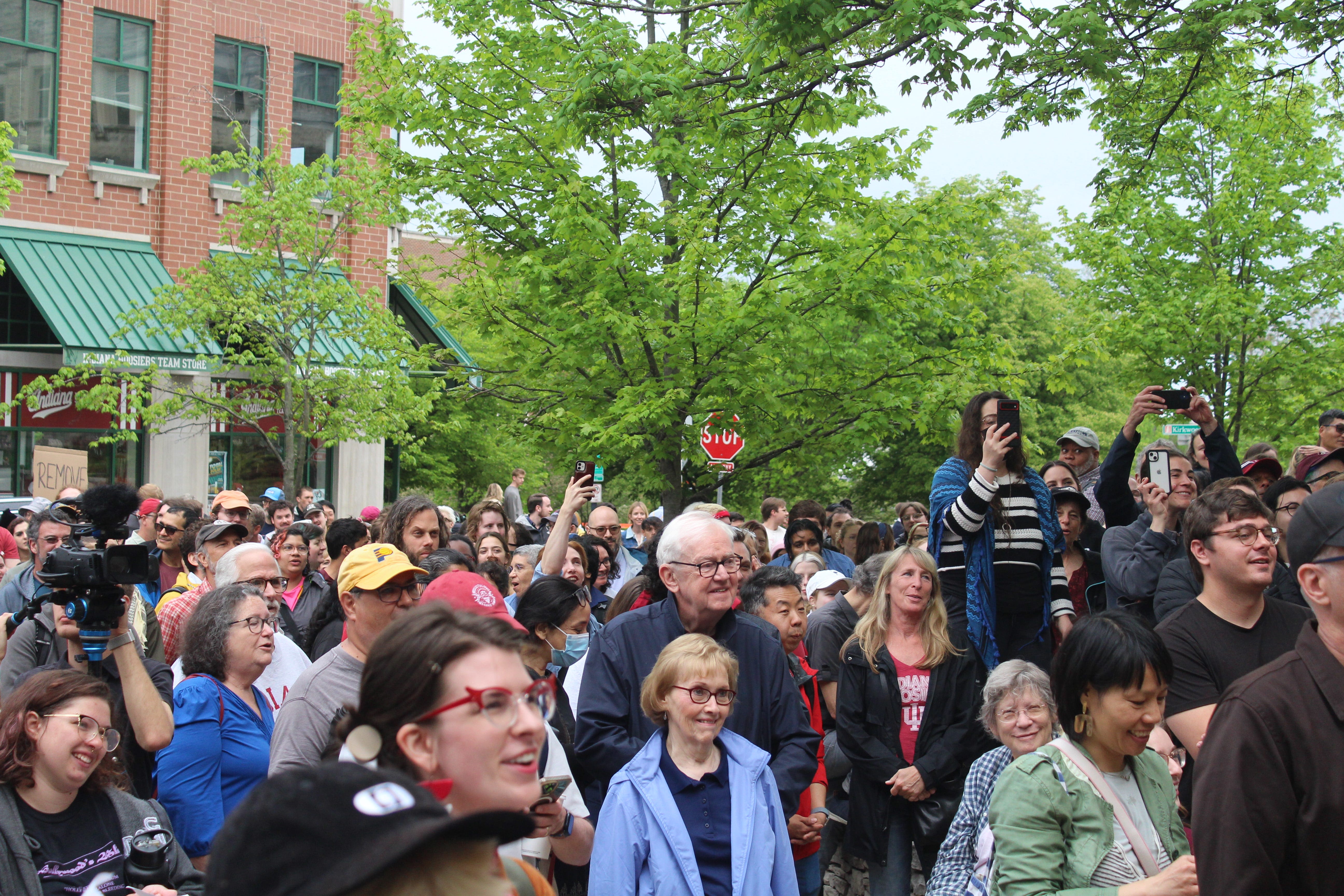 Hundreds gather for IU faculty-led protest calling for Whitten, Shrivastav's resignations