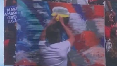Artist Furiously Painting US Flag at Trump Rally Begins Peeling Middle of Work, Crowd Goes Wild When They Realize What’s H