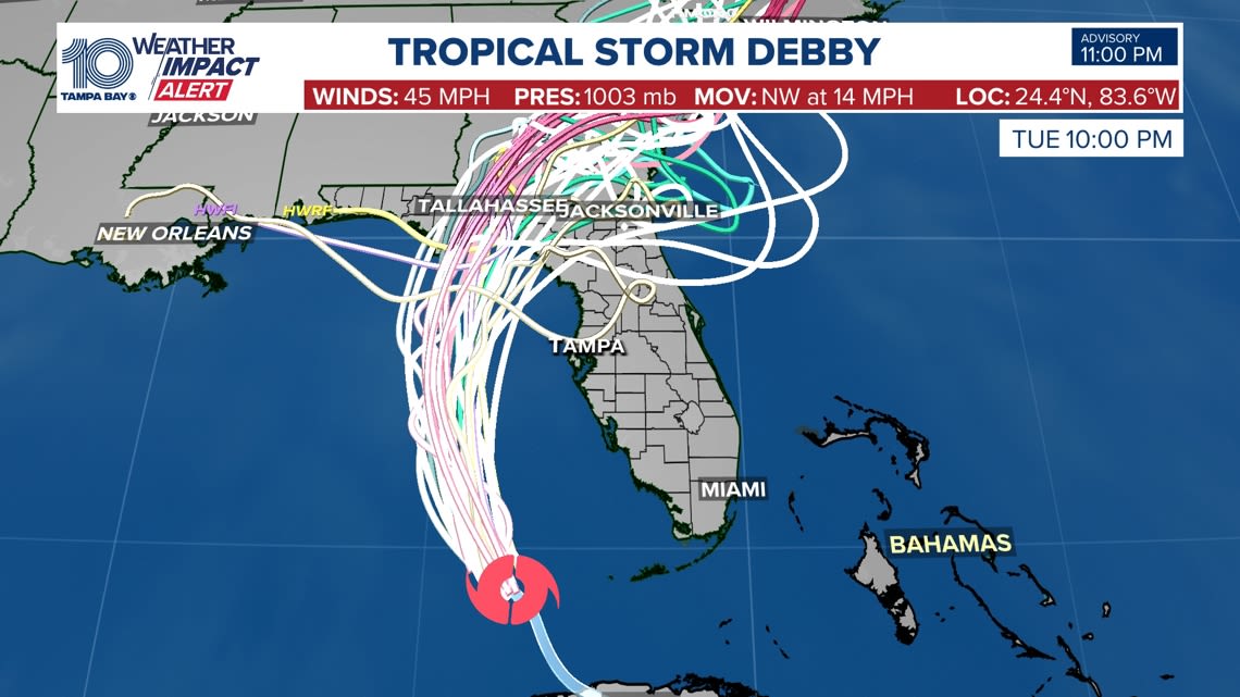 TRACKER: Watch Tropical Storm Debby using spaghetti models, forecast cone, alerts