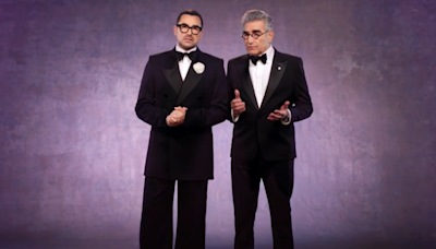 Dan Levy Warns Dad Eugene Not to Joke About His Eyebrows in First 2024 Emmys Promo