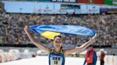 Ukrainian Valentyna Veretska Runs to Show Support to Her Country