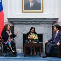 Taiwan's President Lai Ching-te (R) meets US Senator Tammy Duckworth (L) at the Presidential Office in Taipei